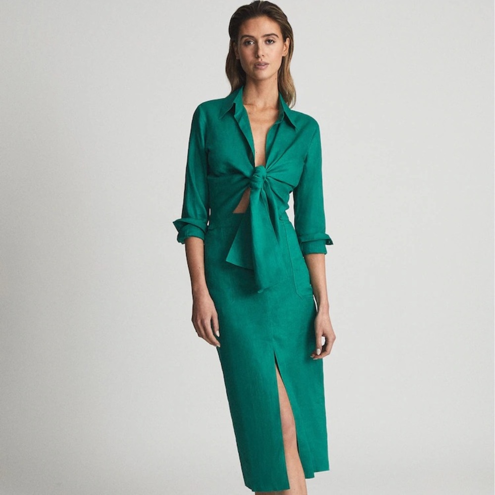 Reiss Teal Midi top with Front Tie